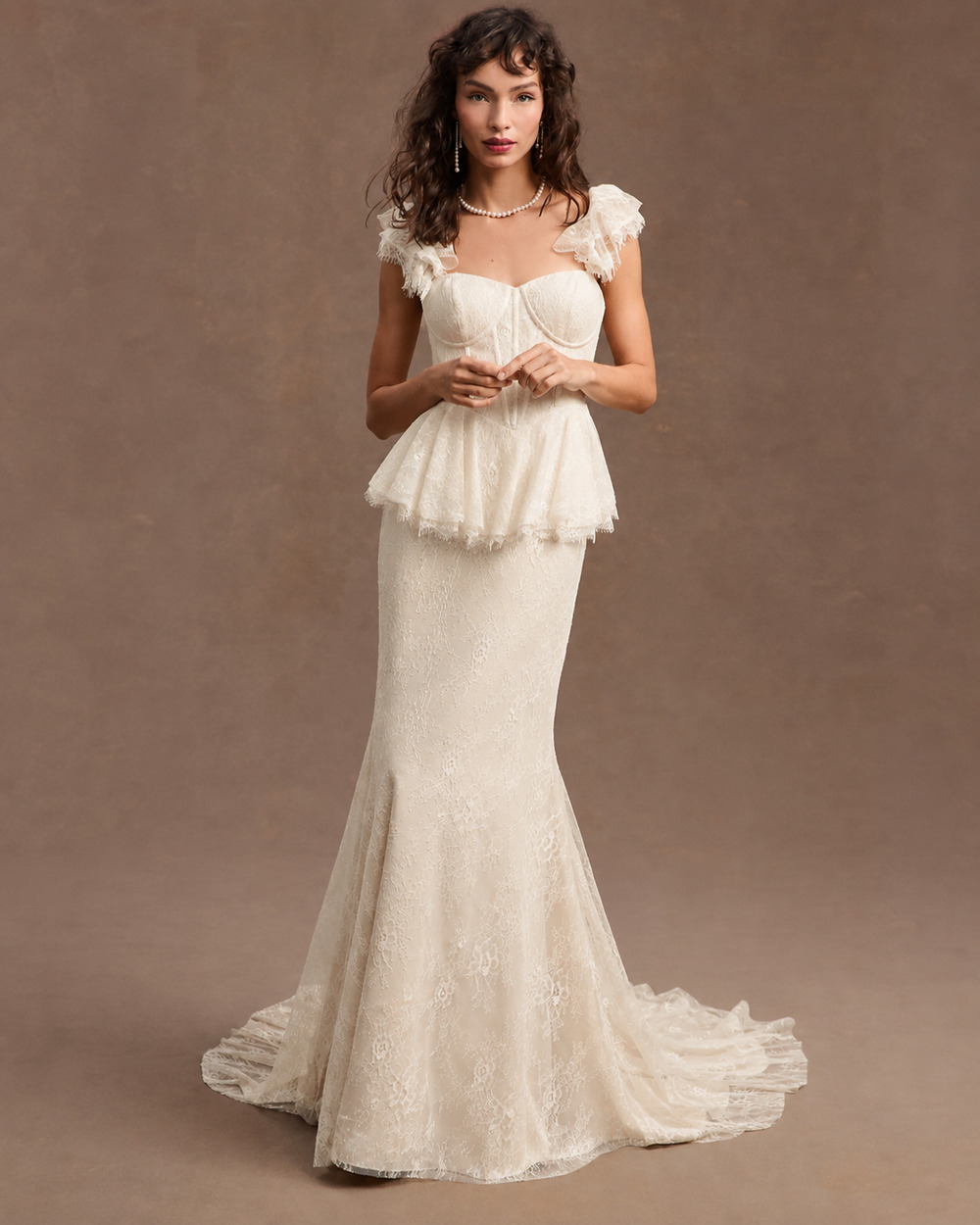 BHLDN Marguerite Anthropologie Size 14 Lace Corset Peplum Wedding Gown Bridal